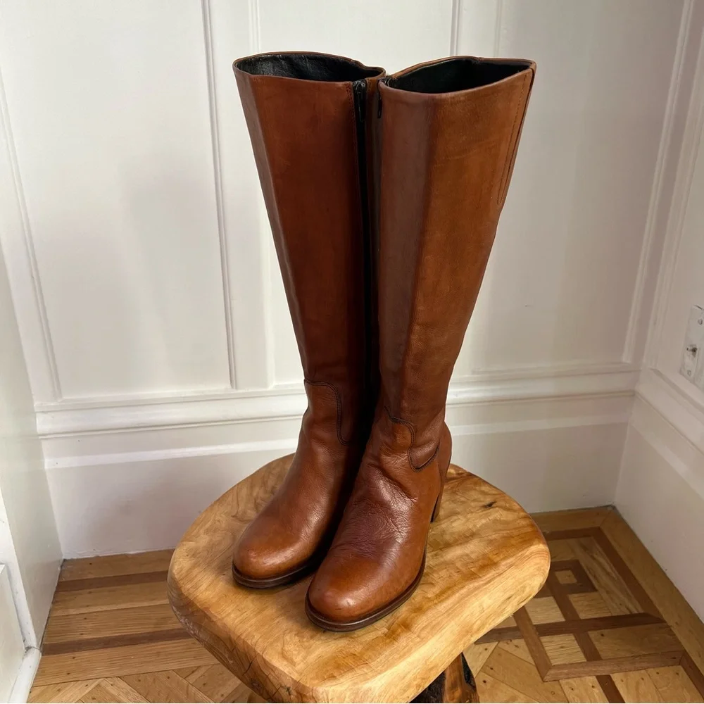 REAL ITALIAN LEATHER Boho 70’s Inspired Knee High Boot VERO CUOIO - Picture 2 of 9